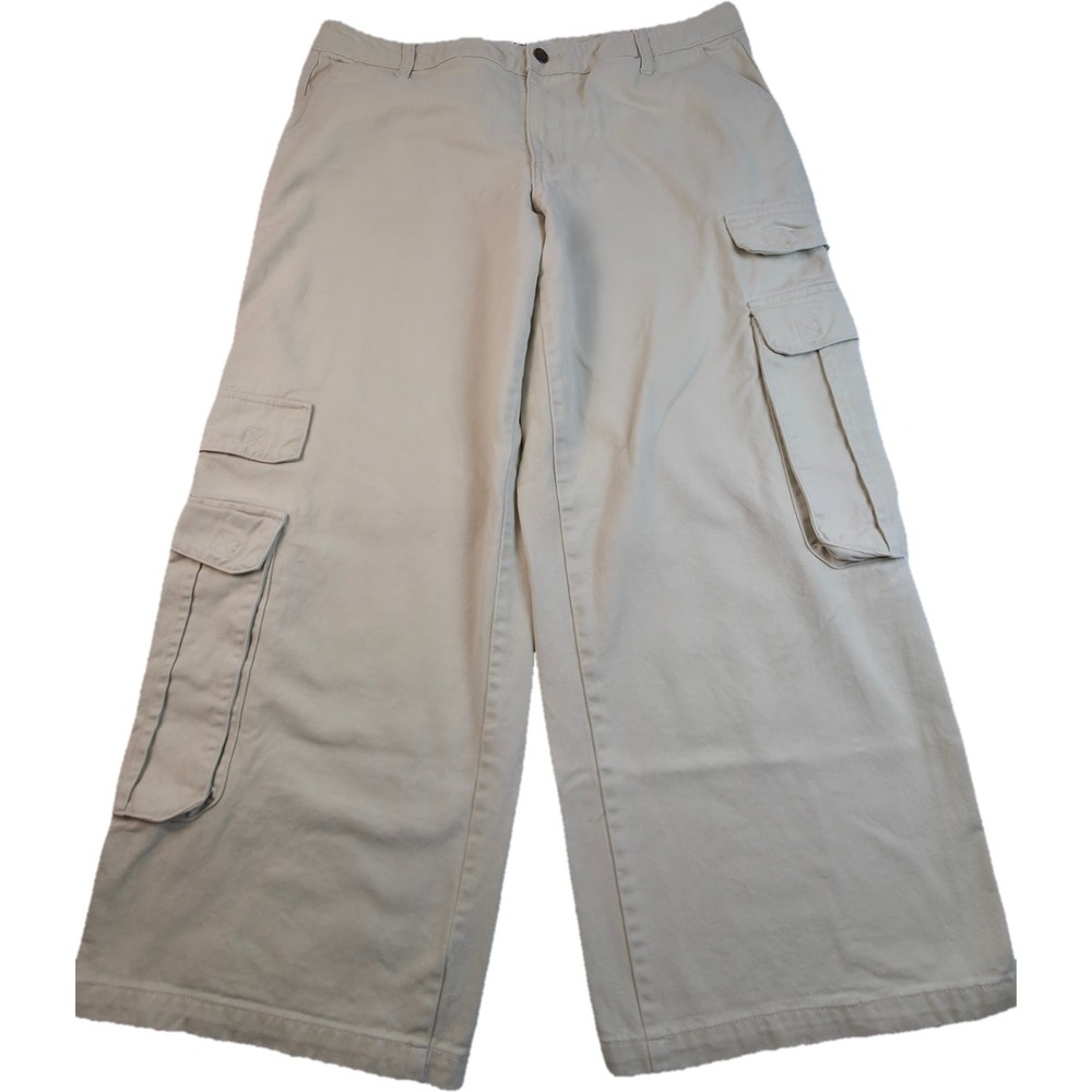 RSQ Cargo Pants Womens 32 Tan Wide Leg Utility Twill Multi Pocket